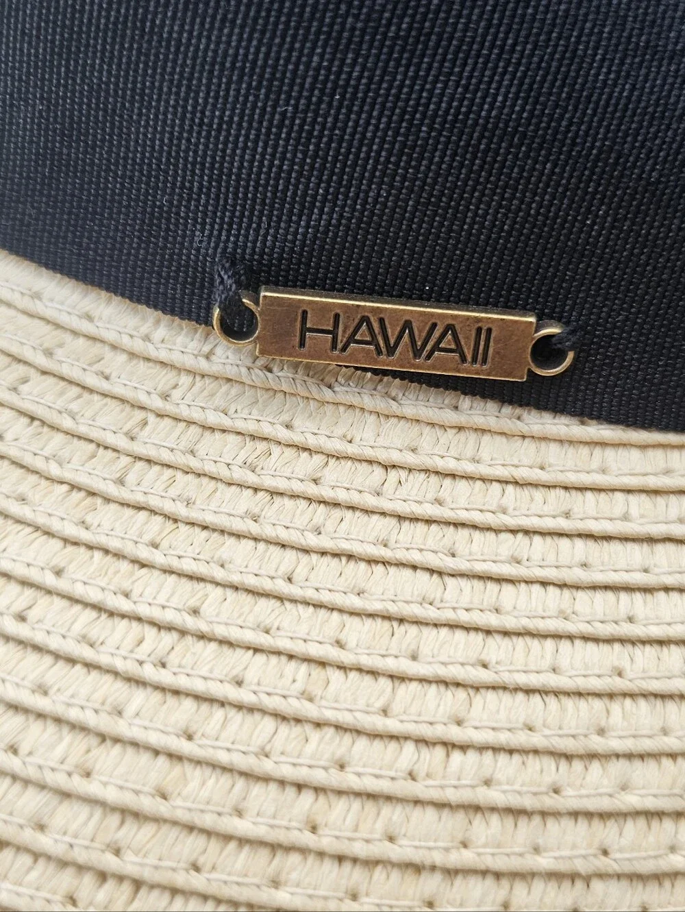 Cream Straw Sun Hat with Black Ribbon Bow